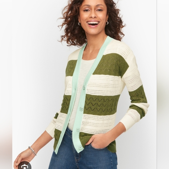 CHARTER CLUB Elegant Green and Cream Women's Cardigan - Picture 1 of 14